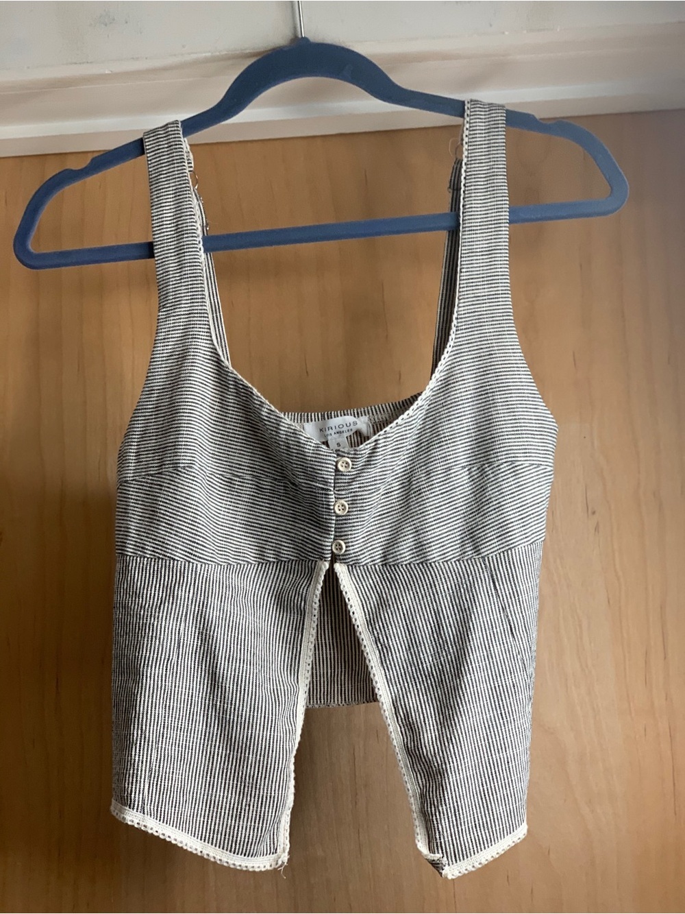 KIRIOUS Los Angeles PinStripe Button-Front Cropped Vest Size-Small Romantic Boho